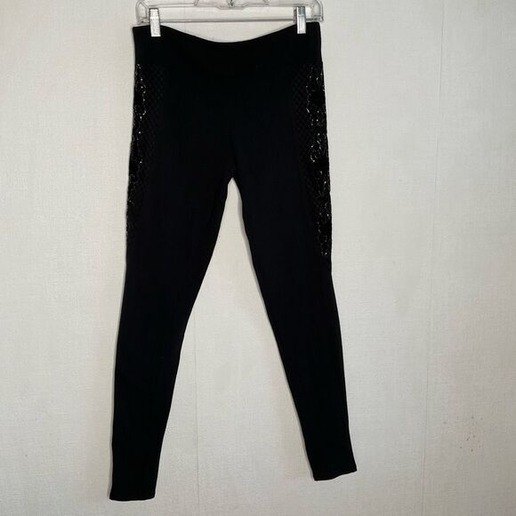 Harley-Davidson Womens Medium Black Side-Studded Laced Tribal Leggings Pants New - Picture 2 of 10